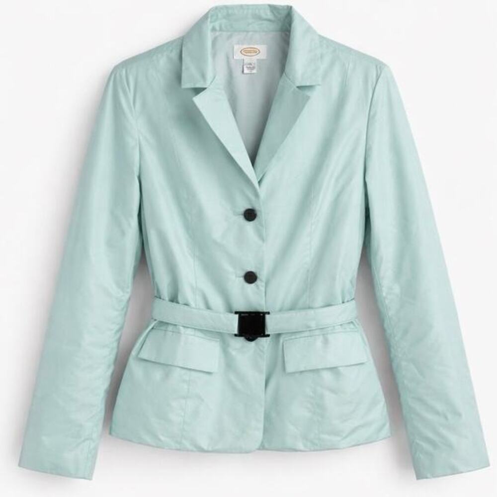 Talbots Tiffany’s Turquoise Blue Button Down‎ Puffer Jacket w/Belt Size 10